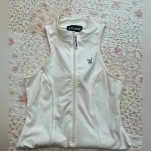 PLAYBOY White & Red Zip Up Bodysuits